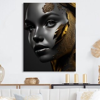 Designart "Exquisite Beauty In Black And Gold" Woman Sensual Metal Wall